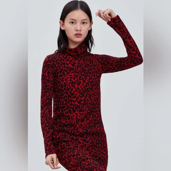 Zara Trufaluc Red Black Leopard Dress Size S - Picture 2 of 6